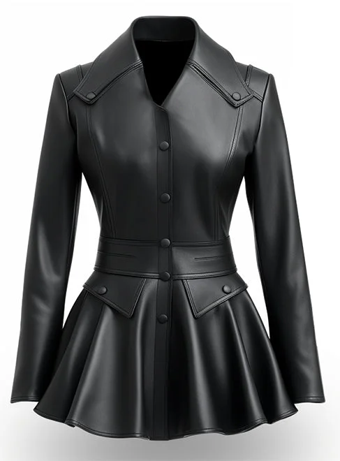 Women Black Peplum Leather Jacket