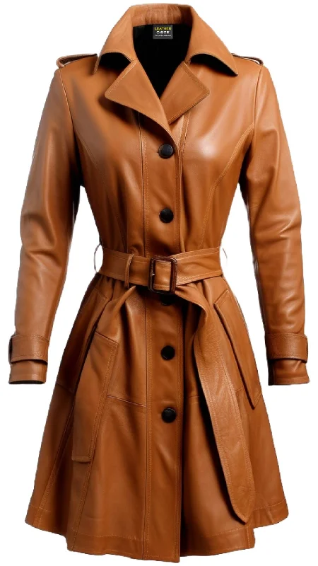 Women Leather Coat - Tan Leather Coat for Women