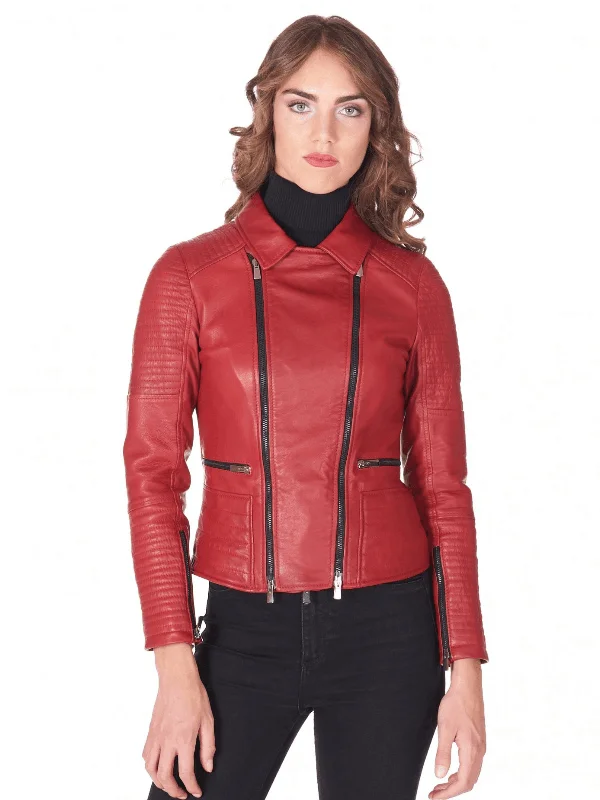 Womens Shirt Style Collar Biker Leather Jacket