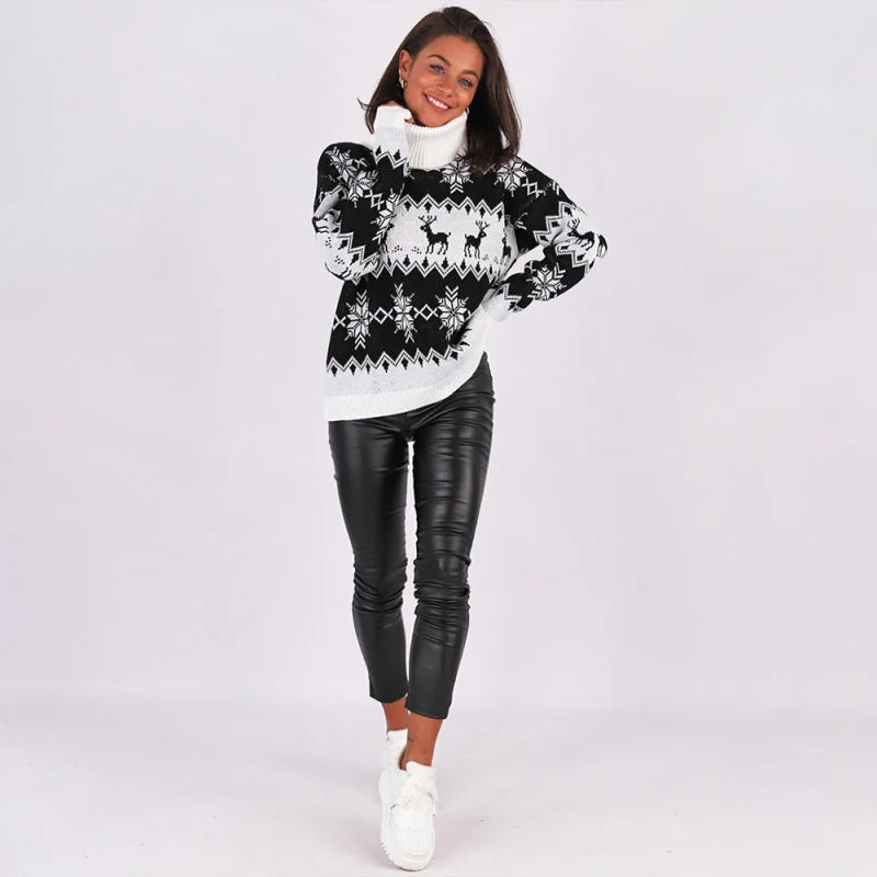 Women's Christmas Jacquard Turtleneck Long Sleeve Sweater