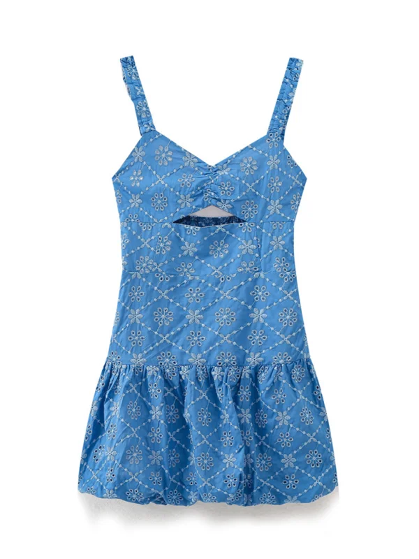 Blue Zone Planet | hollow embroidery mini spaghetti strap dress