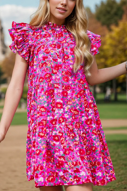 Blue Zone Planet |  Ruffled Printed Cap Sleeve Mini Dress