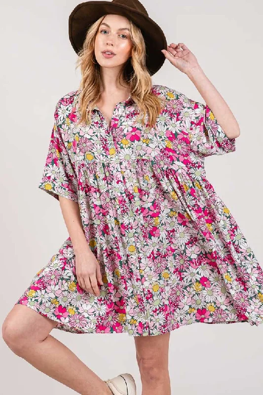 Blue Zone Planet |  SAGE + FIG Floral Button Down Mini Shirt Dress