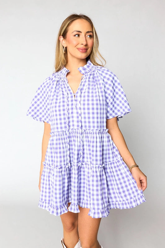 Lakin Swing Mini Dress - Violet Check