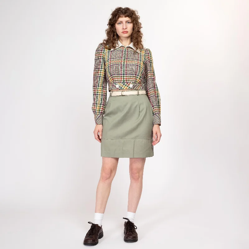 Medium 70s 80s Sage Green Belted Mini Skirt 29"