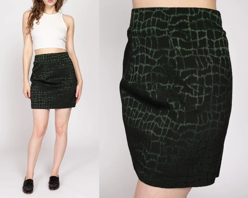 Medium 90s Alligator Print Emerald Green Mini Skirt