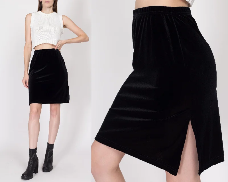 Sm-Med 90s Black Velvet Side Slit Mini Skirt