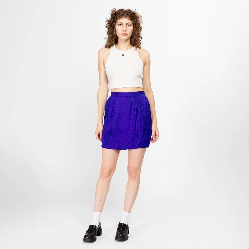 Sm-Med 90s Royal Purple Paisley Print Jacquard Mini Skirt