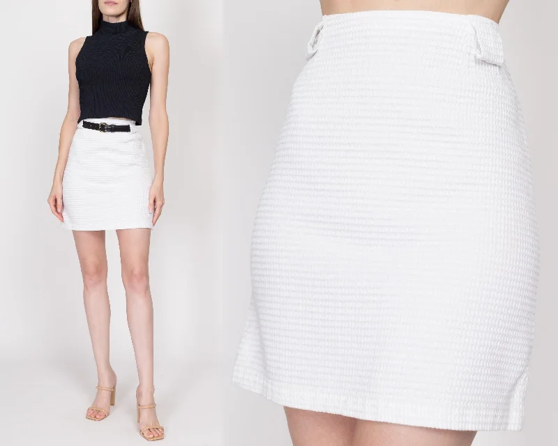 Small 60s White Waffle Knit Mini Skirt 26.5"