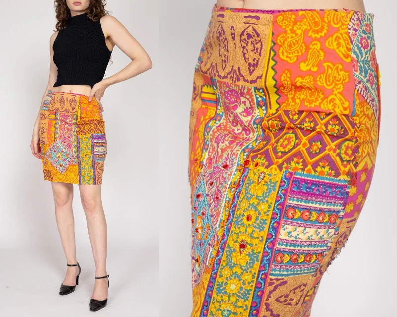 Small 90s Baroque Patchwork Print Beaded Mini Skirt