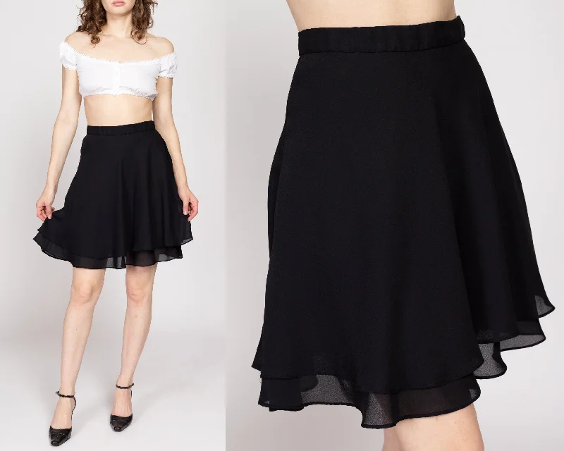 Small 90s Black Flowy Tiered Mini Skirt