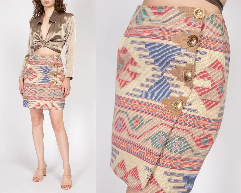 Small 90s Southwestern Woven Mini Pencil Skirt 26"