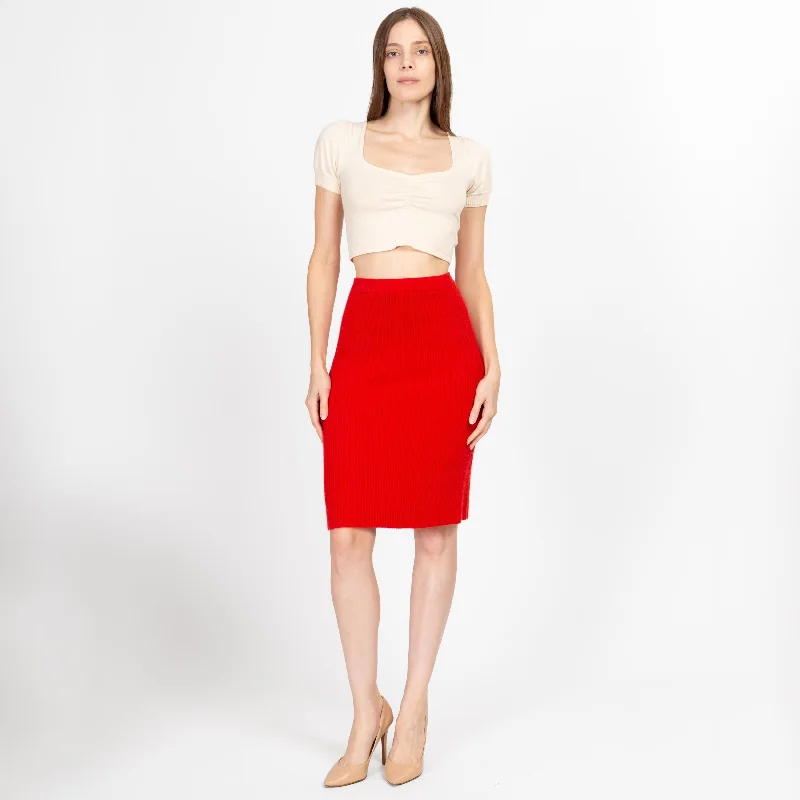 Small 90s Tommy Hilfiger Red Angora Knit Pencil Skirt