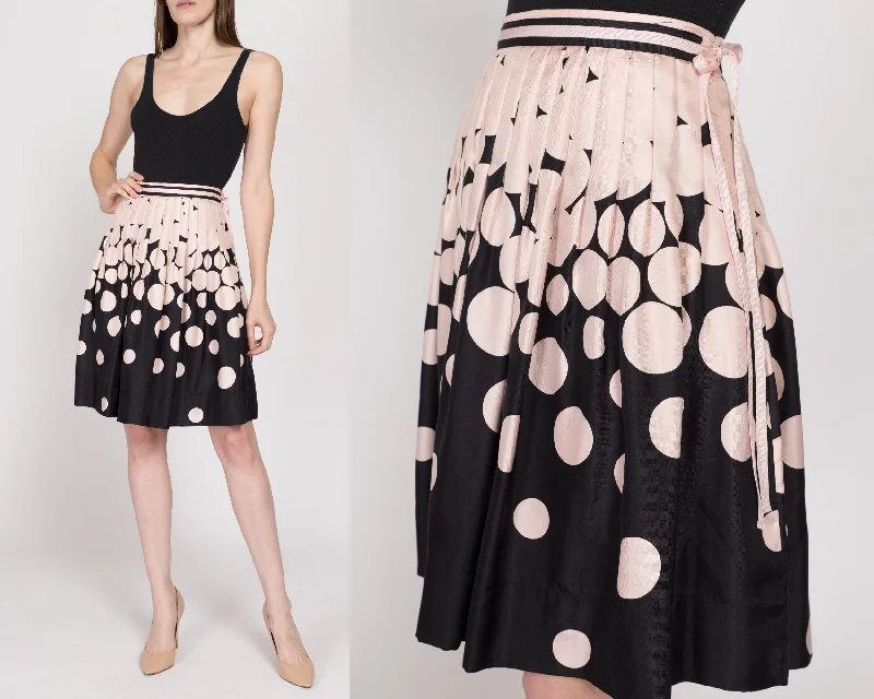 XS-Sm 90s Pink & Black Silk Polka Dot Skirt