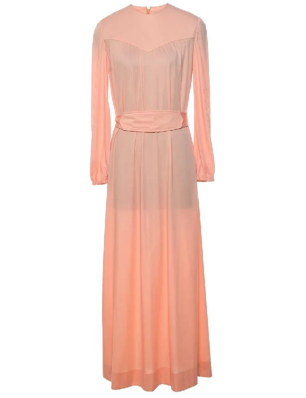 1970s Long-Sleeve Peach Maxi Dress - L