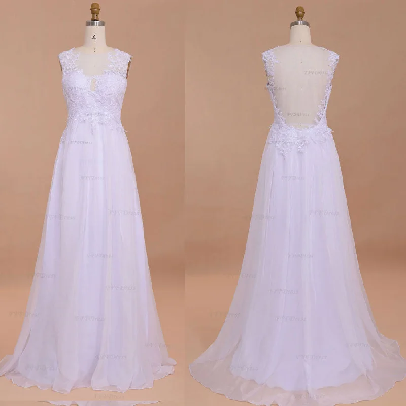 Backless wedding dresses chiffon beach wedding dresses Lace destination wedding dresses