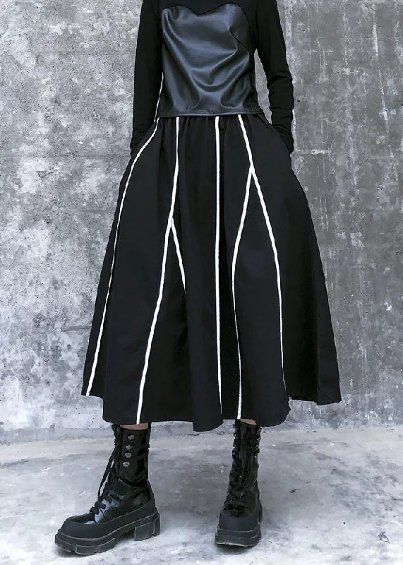 Beautiful high waist cotton asymmetric striped Long Shirts design black long Dresses