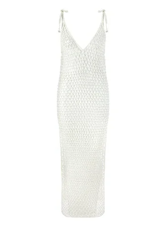 Cassia Hand Crochet Maxi Dress in Snow White