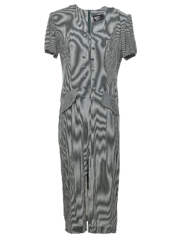 Dark Green Striped Maxi Dress - M