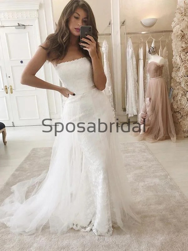 Detachable Unique Lace Strapless Vintage Beach Wedding Dresses WD0455