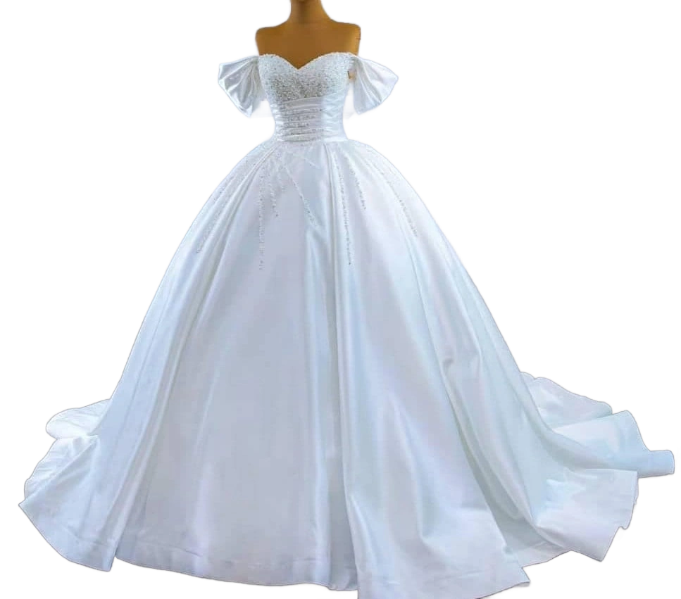 Off Shoulder Satin Ballgown Wedding Dress