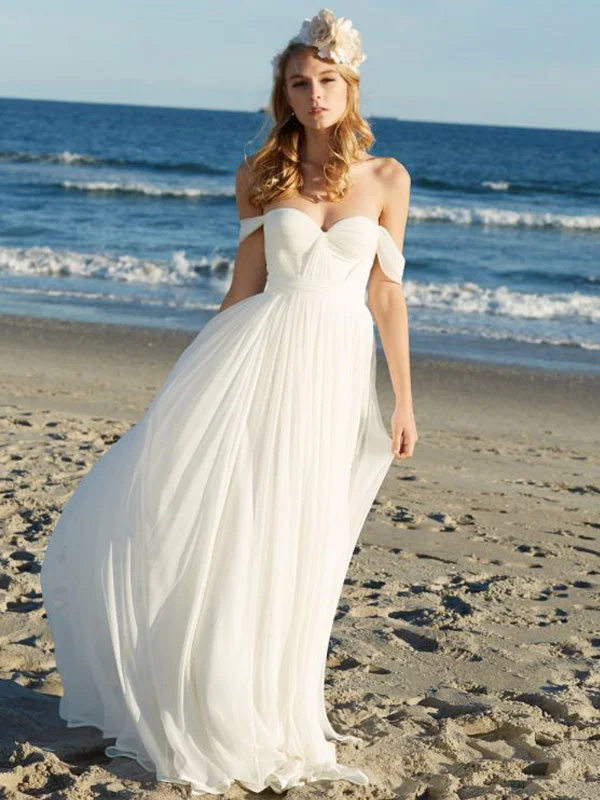 Sexy Off Shoulder Unique Casual A-line Cheap Beach Wedding Dresses, WD312