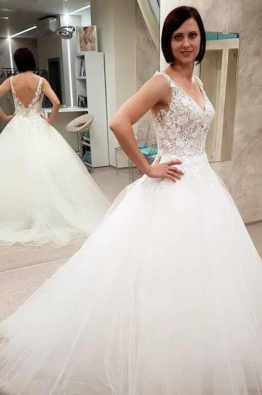 Open Back V-Neck A-line Wedding Dress DT1570