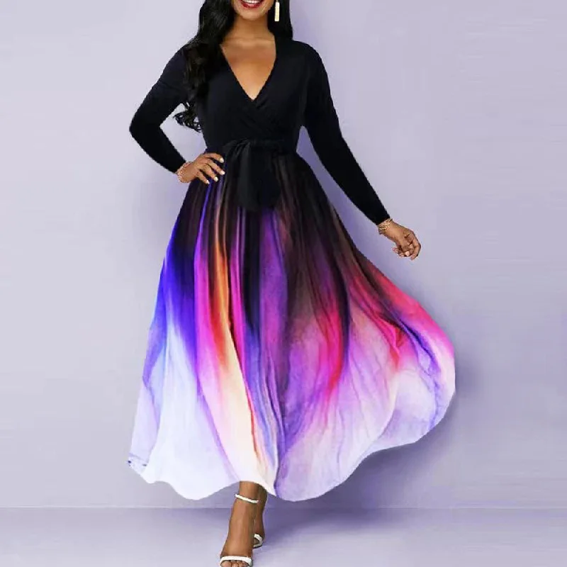 Stunning Long Sleeve Print Maxi Dress