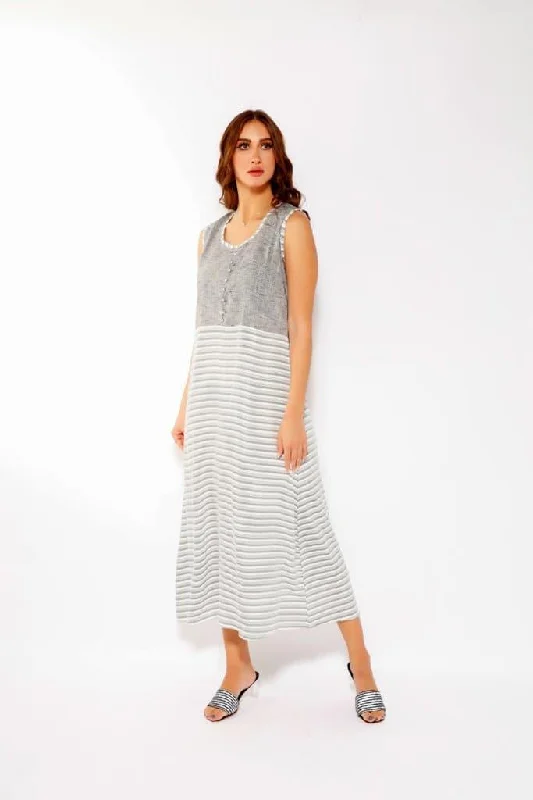 STRIPEY LONG DRESS IN WHITE