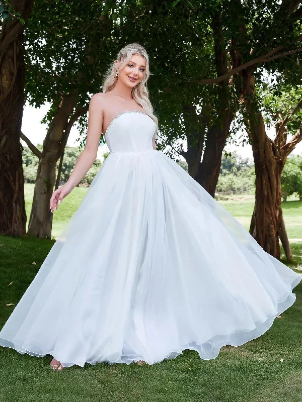 Velvet Bodice Contrast Organza Hem Wedding Dress