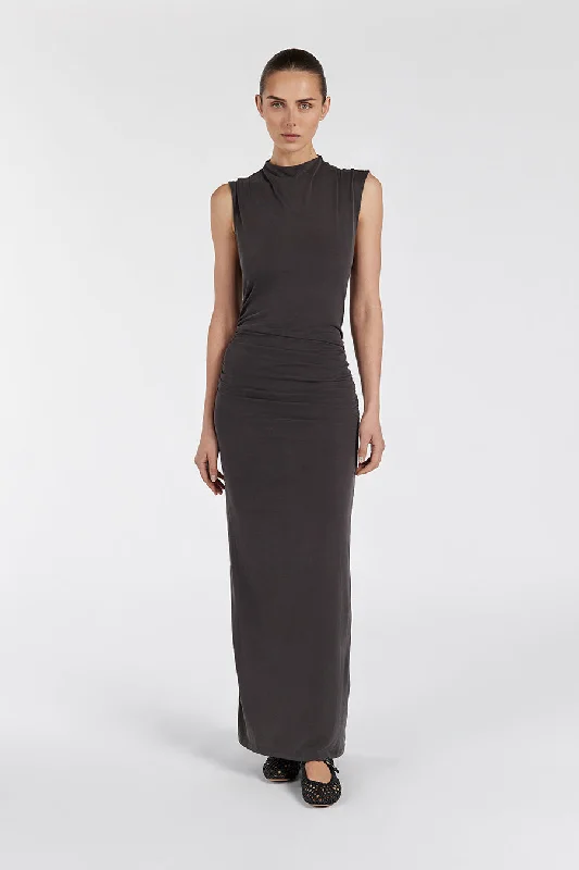 BOSTON SLATE RUCHED MIDI DRESS