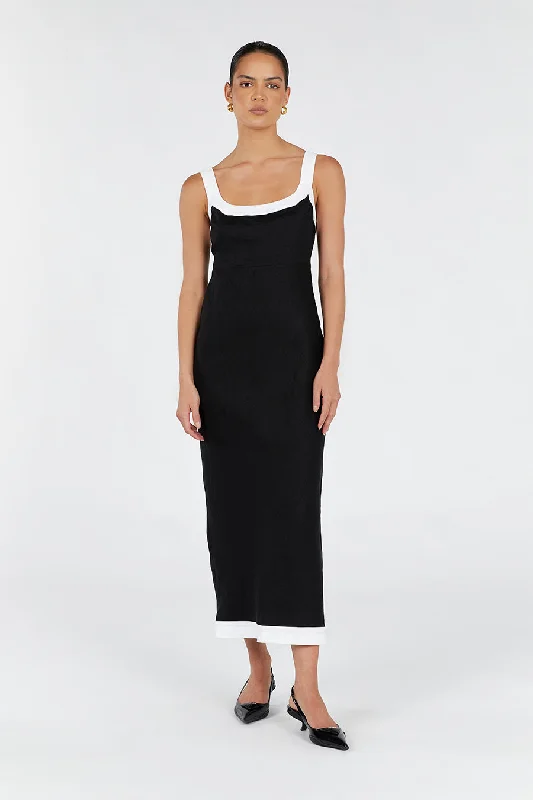 CARTER BLACK LINEN MIDI DRESS