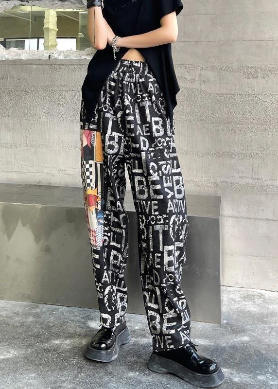 Plus Size Black Graphic High Waist Wide Leg Pants