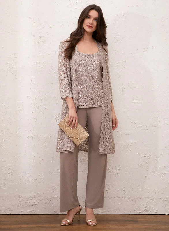 Sequin Lace Jacket, Cami & Pants