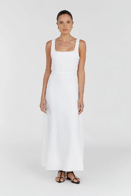 SHANNON WHITE LINEN MIDI DRESS