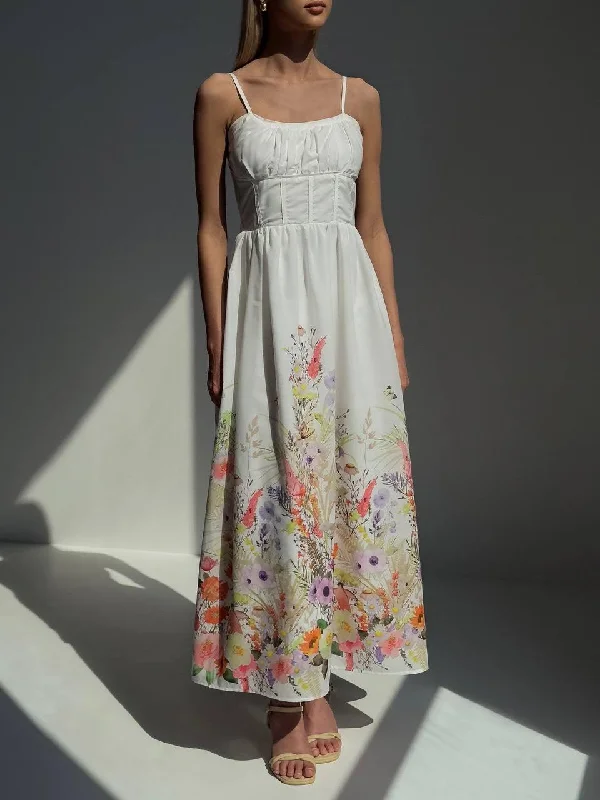 White Floral Midi Dress