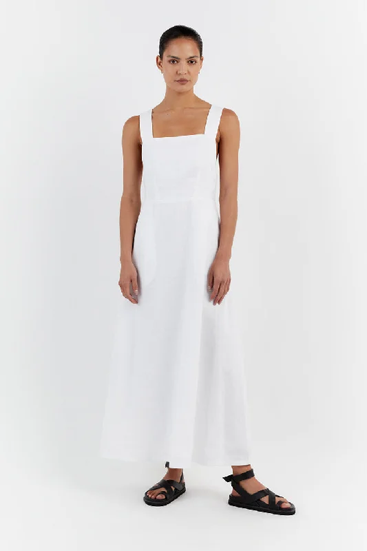 ZADIE WHITE APRON LINEN MIDI DRESS