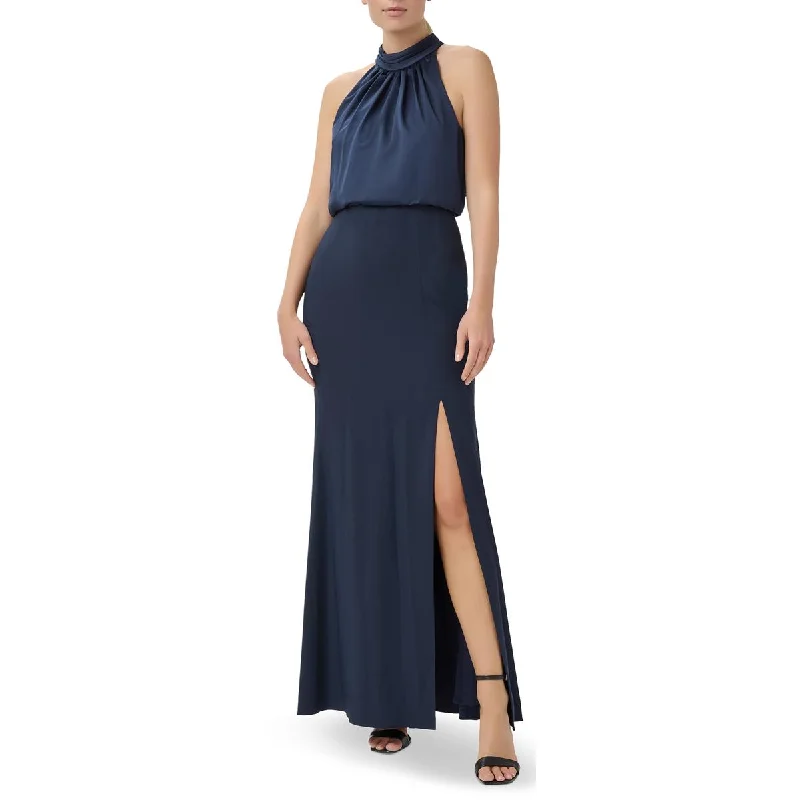 Womens Halter Blouson Evening Dress