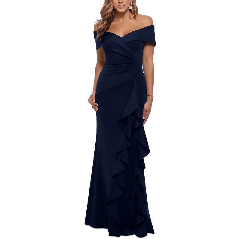 Womens Ruffled Off-The-Shoulder Evening Dress