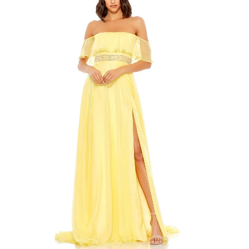 Womens Chiffon Off-The-Shoulder Evening Dress