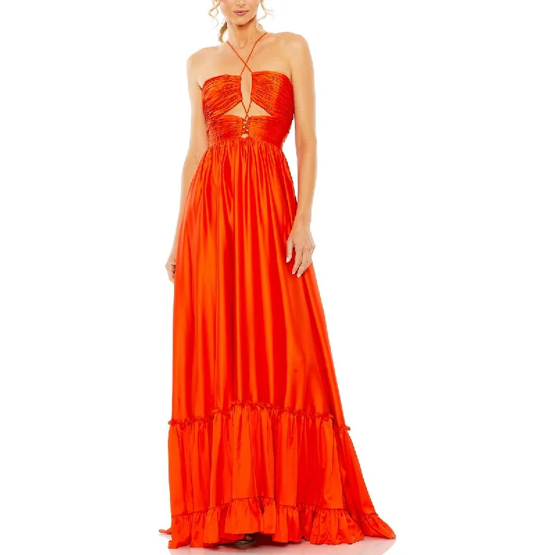 Womens Satin Ruched Evening Dress