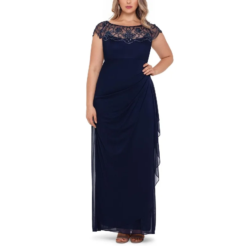 Plus Womens Embellished Ruched Evening Dress