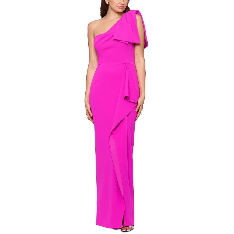 Womens Crepe One Shoulder Evening Dress