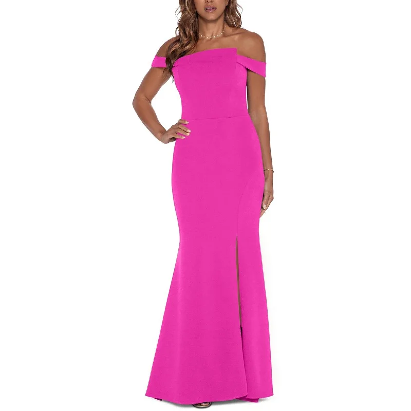 Petites Womens Side Slit Padded Bust Evening Dress