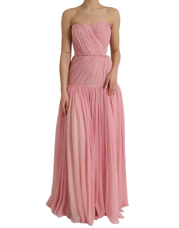 Dolce & Gabbana Pink Silk Strapless Maxi A-line Gown Women's Dress