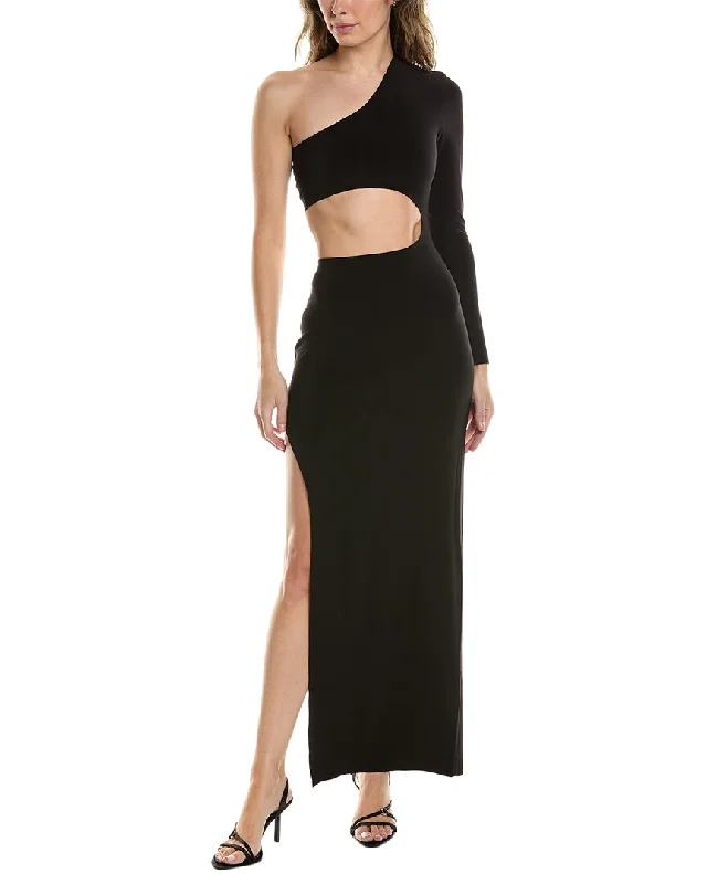 Norma Kamali One-Sleeve Shane Wide Slit Gown