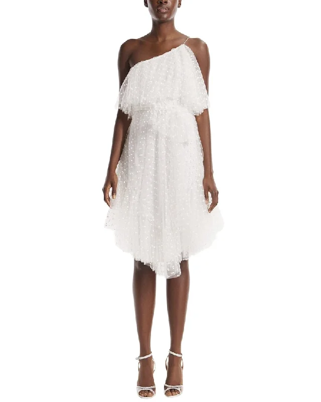 Monique Lhuillier One-Shoulder Spaghetti Strap Cocktail Dress