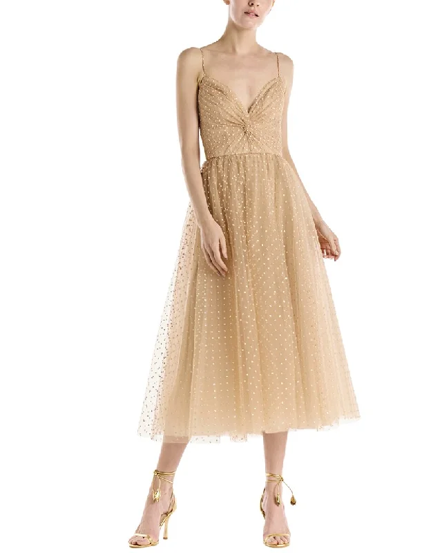 Monique Lhuillier Crystal Tulle Silk-Lined Cocktail Dress