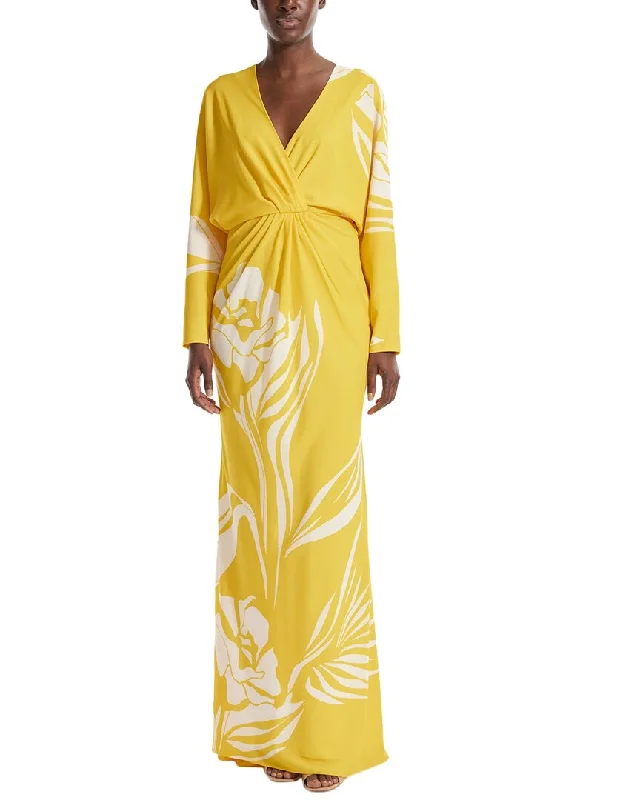 Monique Lhuillier V-Neck Dolman Sleeve Silk-Lined Gown