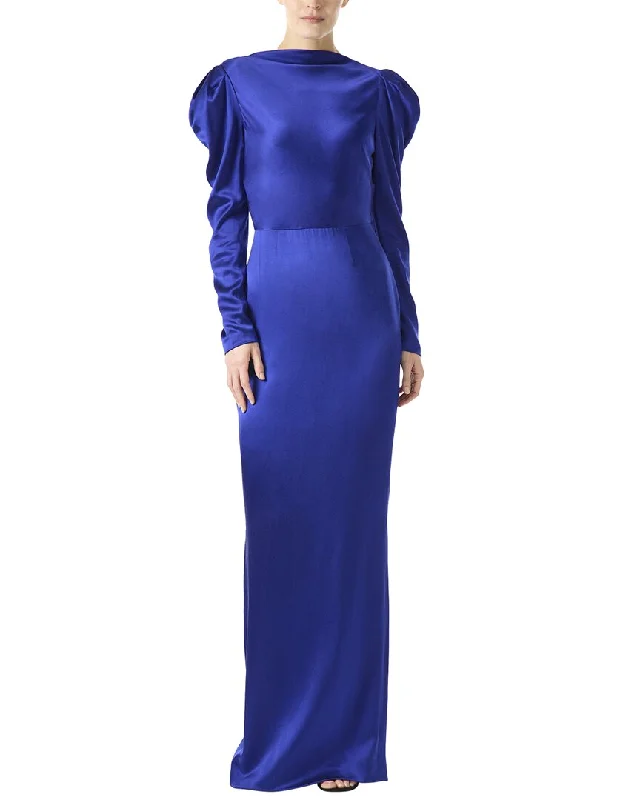 Monique Lhuillier Long Sleeve Satin Gown